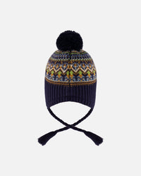 Lined Peruvian Knit Hat With Pompom Taupe And Navy - H10Z46_000