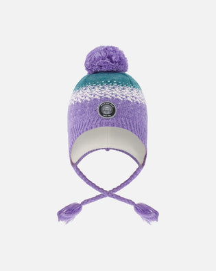 Lined Peruvian Knit Hat With Pompom Lilac And Green - H10Z69_000