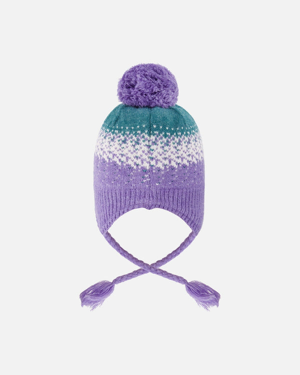 Lined Peruvian Knit Hat With Pompom Lilac And Green - H10Z69_000