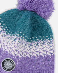 Lined Peruvian Knit Hat With Pompom Lilac And Green - H10Z69_000