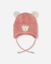 Lined Baby Winter Knit Hat With Ear Flaps Dusty Pink