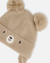 Lined Baby Knit Hat With Pompoms Chanterelle - H10ZA05_182