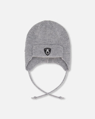 Lined Baby Knit Hat With Ears And Strings Heather Gray - H10ZA07_194