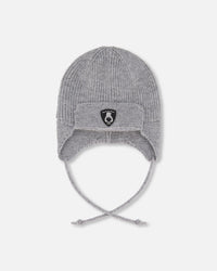 Lined Baby Knit Hat With Ears And Strings Heather Gray - H10ZA07_194