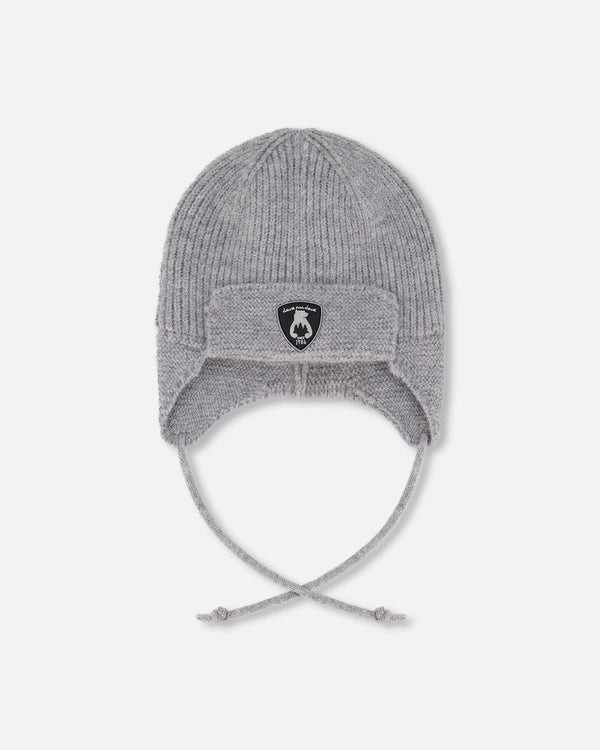 Lined Baby Knit Hat With Ears And Strings Heather Gray - H10ZA07_194