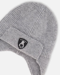 Lined Baby Knit Hat With Ears And Strings Heather Gray - H10ZA07_194