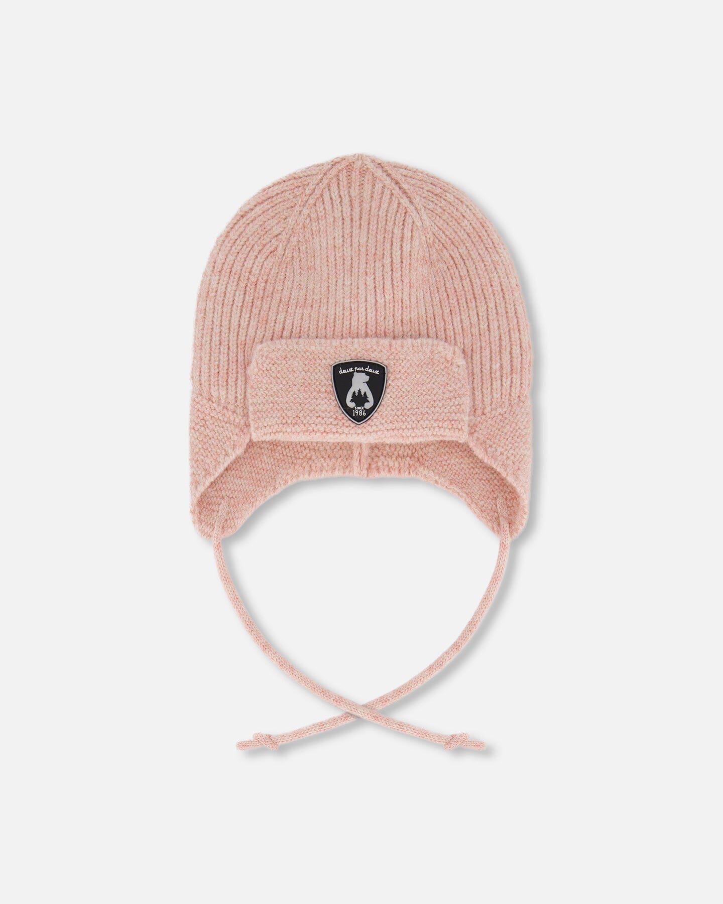 Lined Baby Knit Hat With Ears And Strings Dusty Pink - H10ZA07_637