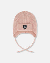 Lined Baby Knit Hat With Ears And Strings Dusty Pink