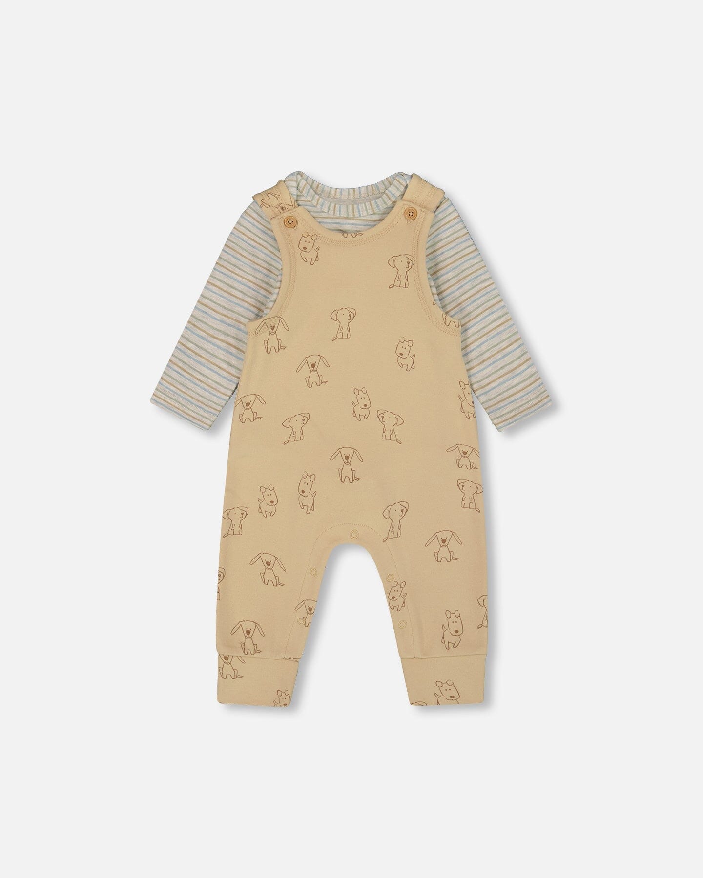 Organic Cotton Onesie With Overalls Set Beige Printed Dogs - H20C43_043