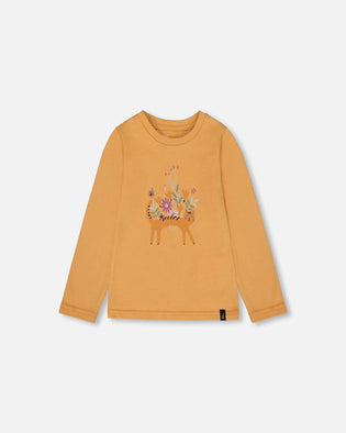 Organic Cotton T-Shirt Golden Yellow With Cat - H20E70_231