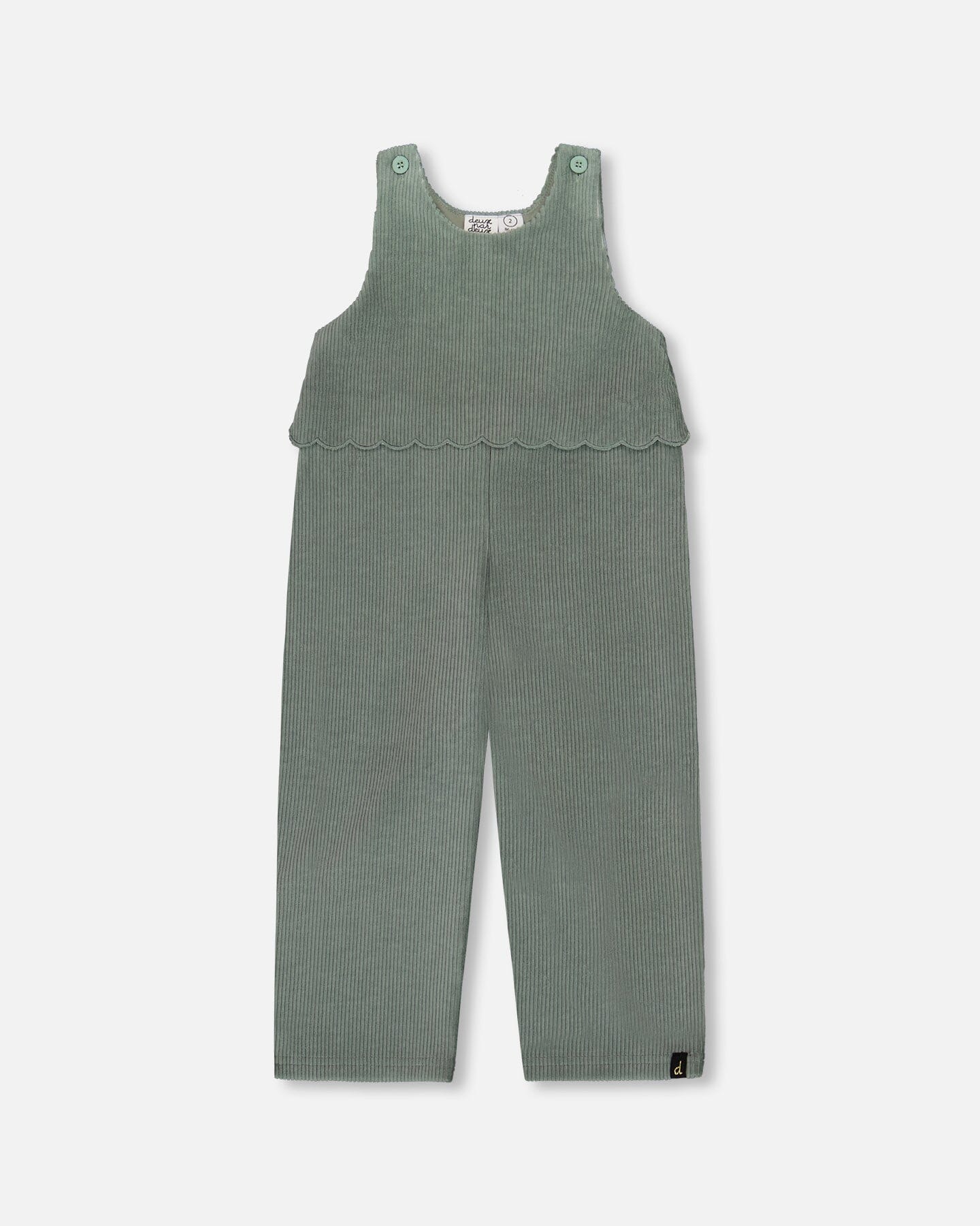 Stretch Velour Faux-Layered Overalls Jade Green - H20F41_325