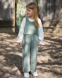 Stretch Velour Faux-Layered Overalls Jade Green - H20F41_325