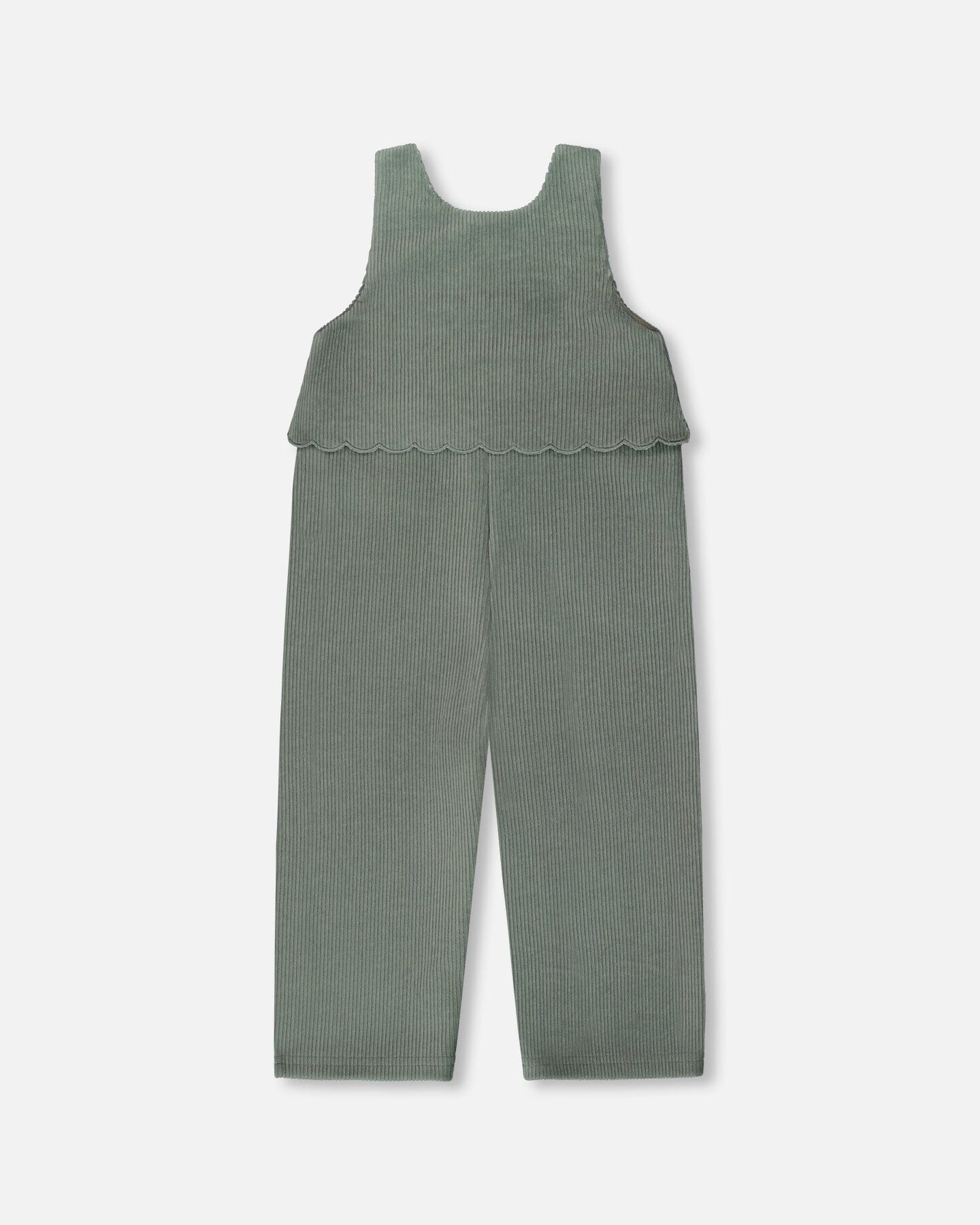 Stretch Velour Faux-Layered Overalls Jade Green - H20F41_325
