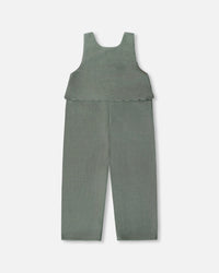 Stretch Velour Faux-Layered Overalls Jade Green - H20F41_325