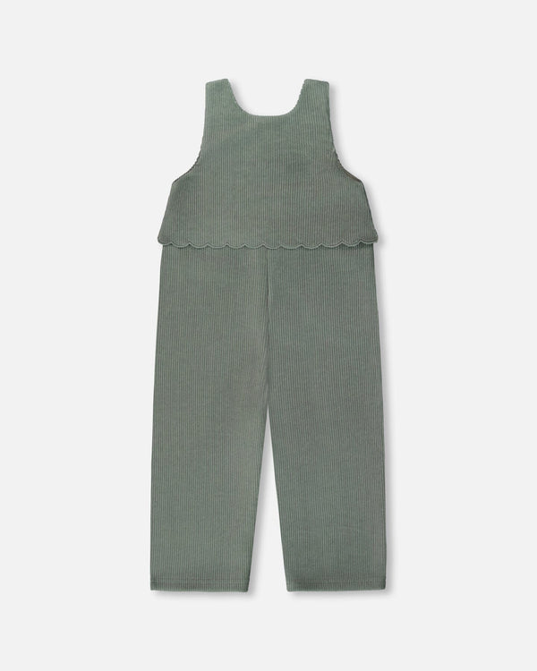 Stretch Velour Faux-Layered Overalls Jade Green - H20F41_325