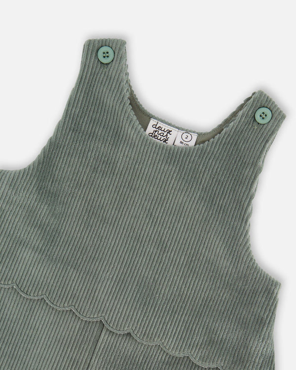 Stretch Velour Faux-Layered Overalls Jade Green - H20F41_325