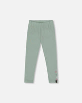 Organic Cotton Jersey Leggings Jade Green With Floral Detail
