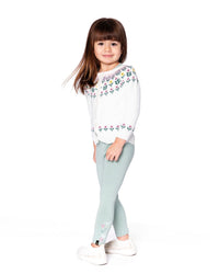 Organic Cotton Jersey Leggings Jade Green With Floral Detail - H20F60_325