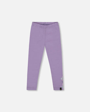 Organic Cotton Jersey Leggings Purple Gray With Floral Detail - H20F60_547