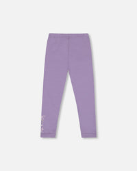 Organic Cotton Jersey Leggings Purple Gray With Floral Detail - H20F60_547