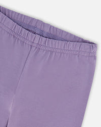 Organic Cotton Jersey Leggings Purple Gray With Floral Detail - H20F60_547