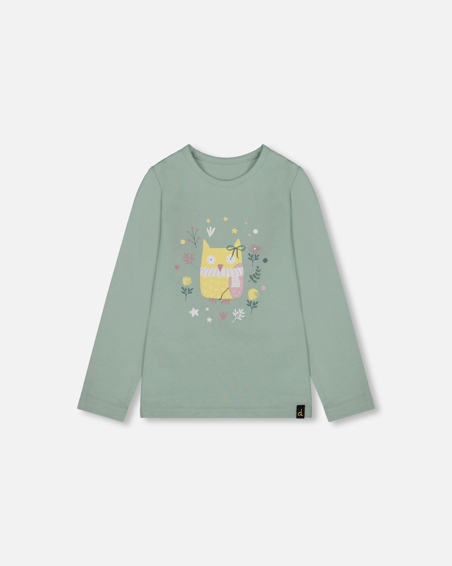 Organic Cotton Jersey Top Jade Green With Owl - H20F71_325