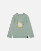 Organic Cotton Jersey Top Jade Green With Owl