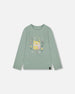 Organic Cotton Jersey Top Jade Green With Owl - H20F71_325