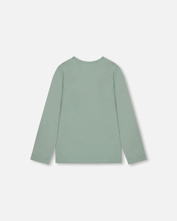 Organic Cotton Jersey Top Jade Green With Owl - H20F71_325