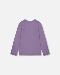 Organic Cotton Jersey Top Purple Gray With Owl - H20F71_547