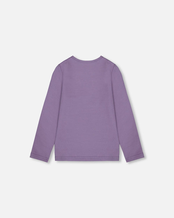Organic Cotton Jersey Top Purple Gray With Owl - H20F71_547