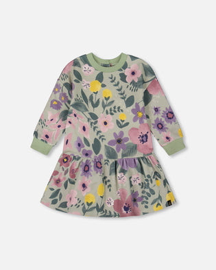 Stretch Fleece Dress Sage Floral - H20F88_046