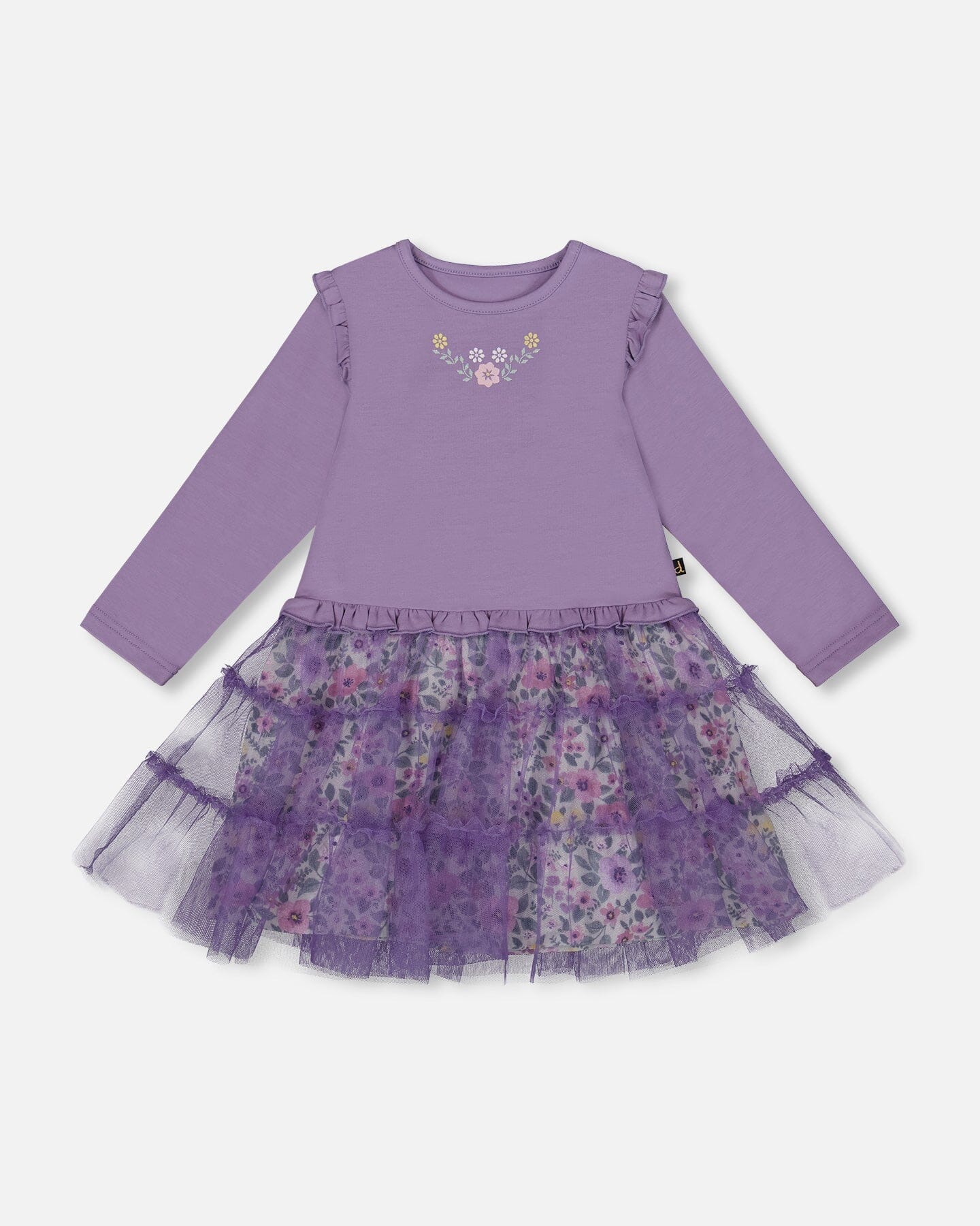 Bi-Material Dress With Muslin And Mesh Skirt Purple Gray - H20F89_547