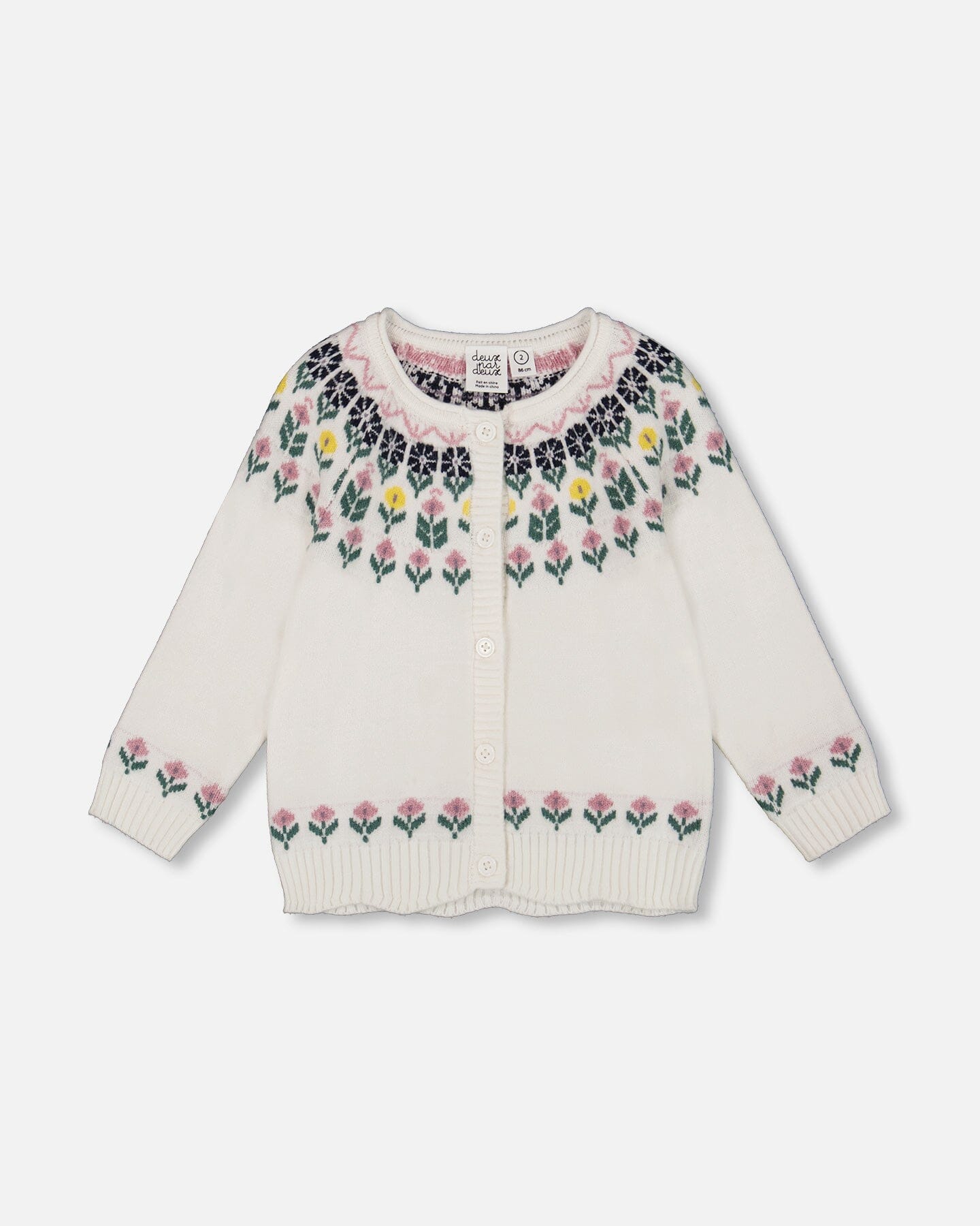 Jacquard Knit Cardigan Off-White With Floral Pattern - H20FT31_101