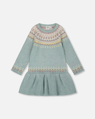 Jacquard Sweater Dress With Ribbed Skirt Jade Green - H20FT86_325