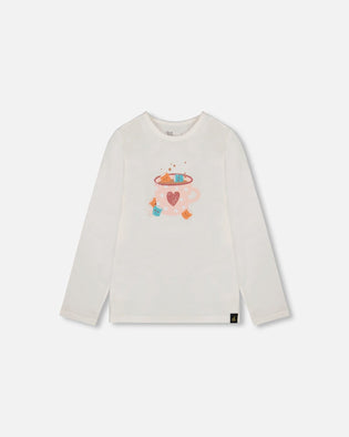 Organic Cotton Long Sleeve T-Shirt Off-White With Hot Chocolate - H20G70_101