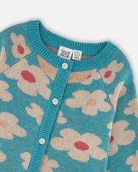 Button Front Knitted Cardigan Turquoise Blue - H20GT31_282