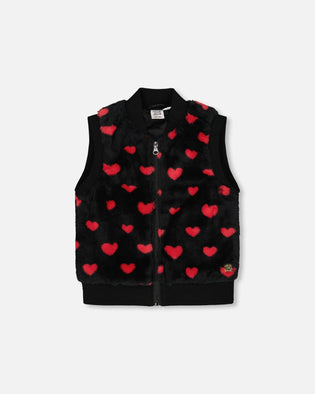 Faux Fur Sleeveless Vest Black And Red With Hearts - H20H30_000