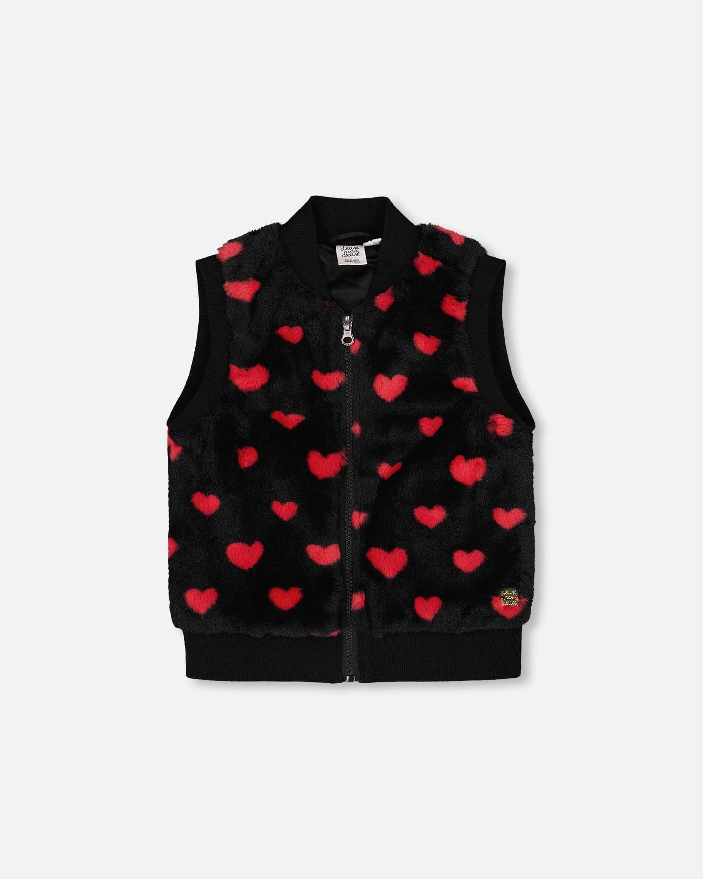 Faux Fur Sleeveless Vest Black And Red With Hearts - H20H30_000