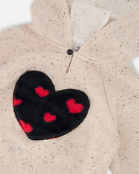 Glittering Beige French Terry Hoodie With Heart Applique - H20H31_000