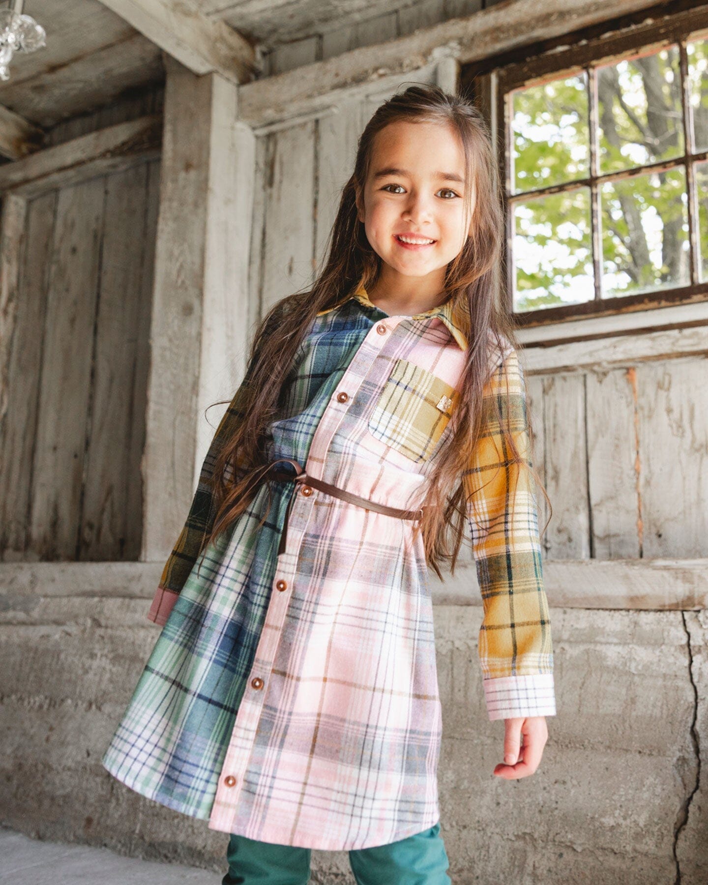 Shirt Dress With Belt Green Pink And Yellow - H20J86_000