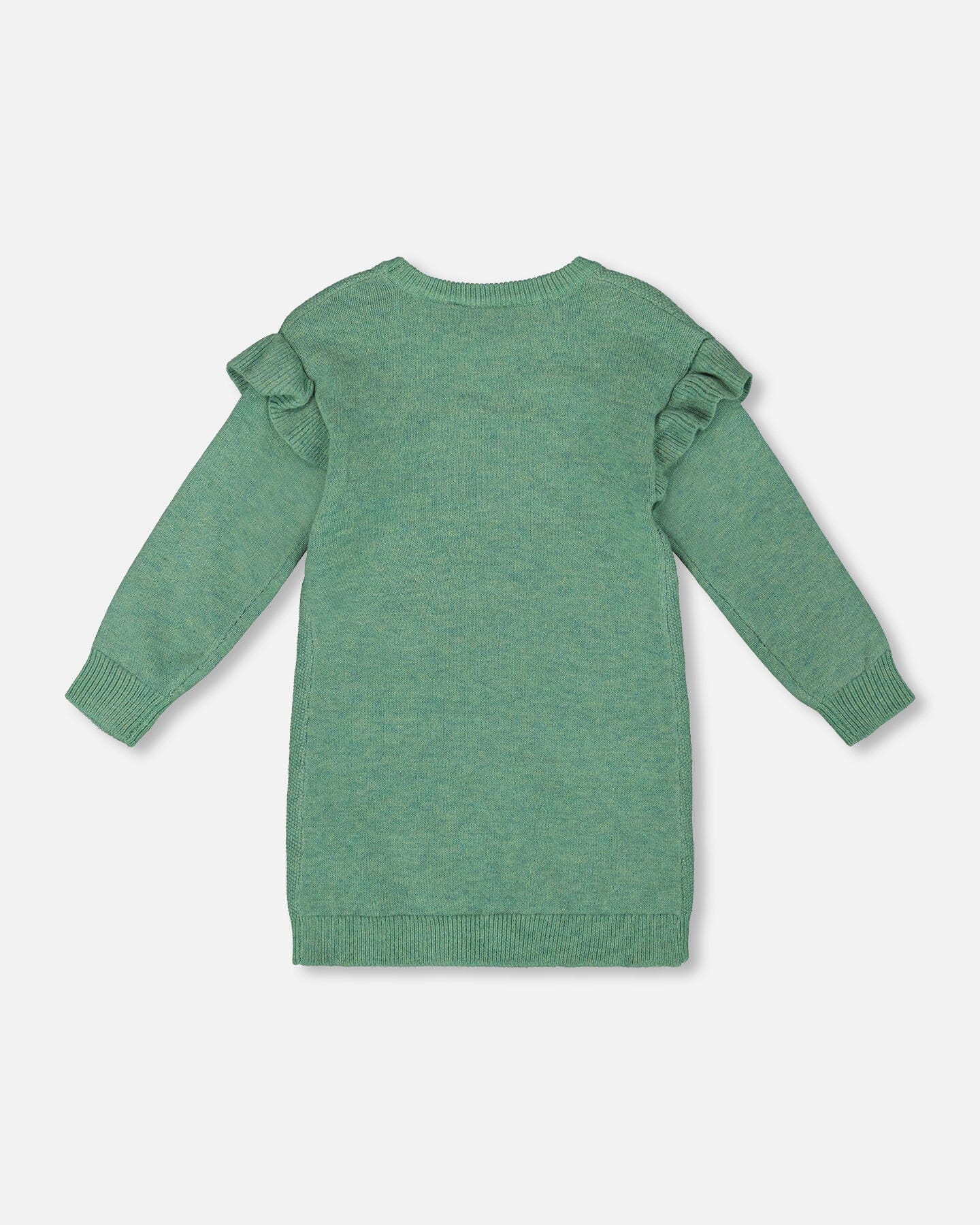 Knitted Dress Sage Green With Ruffles And Floral Embroidery - H20JT85_340