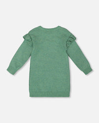 Knitted Dress Sage Green With Ruffles And Floral Embroidery - H20JT85_340