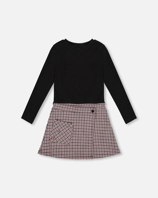 Bi-Material Dress Black And Houndstooth - H20K86_076