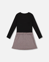 Bi-Material Dress Black And Houndstooth - H20K86_076