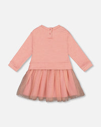 Bi-Material Dress Dusty Pink With Mesh Skirt And Unicorn - H20K87_681