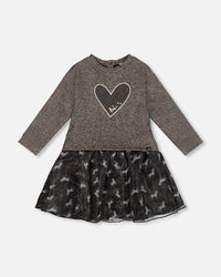 Bi-Material Dress Black With Mesh Skirt And Heart - H20K87_999