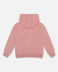 Hooded Knit Cardigan Dusty Pink With Unicorn Intarsia - H20KT31_650