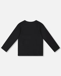 Black Organic Cotton T-Shirt With Reversible Sequin Teddy Bear - H20LG70_999