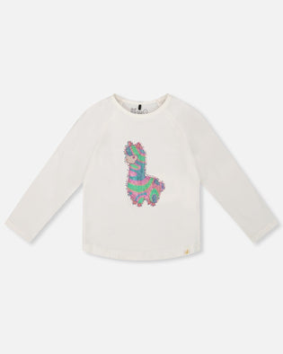 Organic Cotton T-Shirt Off White With Llama - H20M70_101